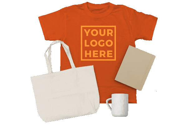 camiseta, bolsa y tazas para merchandising